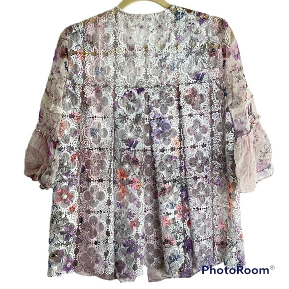 Elie Tahari Floral 100% Silk Ethereal Floral Button Front Career Blouse Size M - Picture 2 of 8